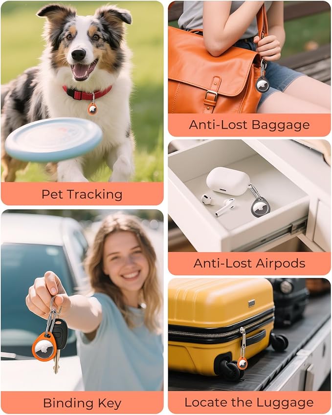 UNBREAKcable AirTag Holder for Apple - 4 Pack Air Tag Case [Professional Carabiner] [Waterproof] [Shockproof] TPU AirTag Keychain for Kids, Pets, Keys, Luggage, Backpacks