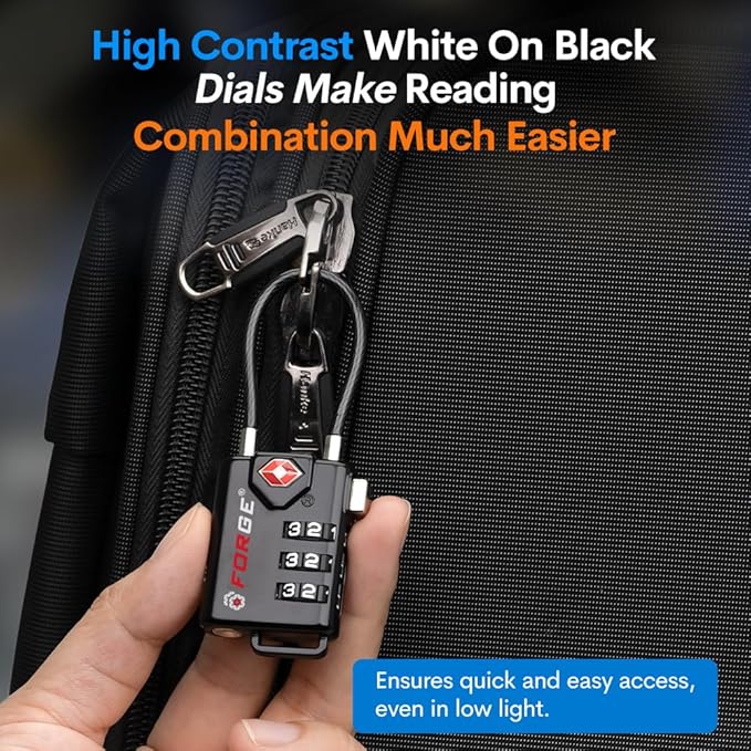 TSA Approved Cable Luggage Locks, 6 Pack, Easy Read Dials with Alloy Body