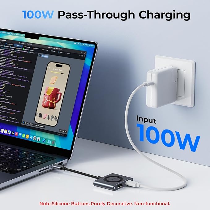 RayCue 2-in-1 USB C Hub, USB C to HDMI Adapter with HDMI 4K@60Hz & 100W PD Charging - Adapter for Laptop, MacBook, IPad (USB-C), iPhone 15/16, Tablets, Switch