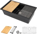 32 Granite Composite Kitchen Sink - Donsdey 32 Inch Black Kitchen Sink Undermount Granite Quartz Composite Ledge Workstation Matte Black Under Counter Single Bowl Sink Basin