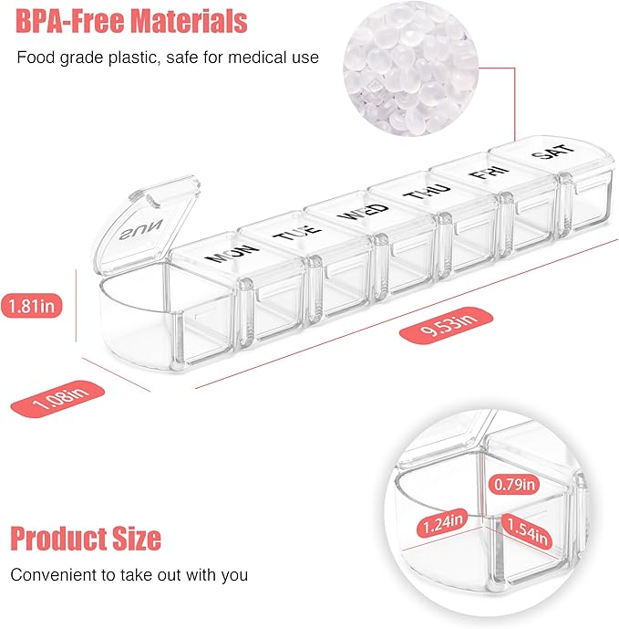 Extra Large Pill Organizer 2 Pack, XL Pill Box 7 Day, Weekly Pill Case with Large Capacity, Jumbo Organizer, BPA Free (Pink+White)