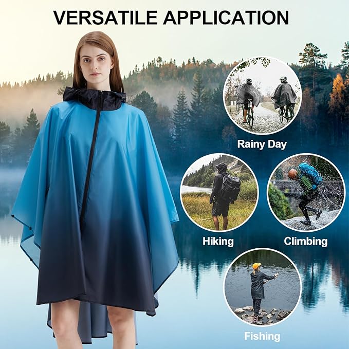 Rain Poncho Jacket Coat Hooded Zipper Style for Women/Men/Adult with Pocket