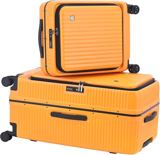 2 pieces 20/29 Aluminum Frame Carry On and Checked Luggage Set with Side Opening, Lightweight Hardshell ABS+PC Trunk Suitcase with TSA Lock, 360° Universal Wheels & Adjustable Handle, Orange