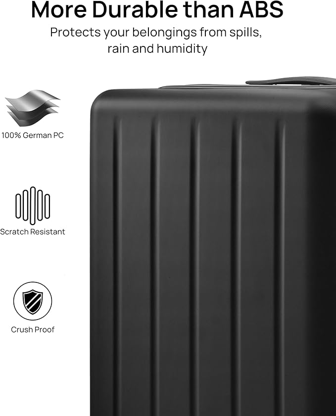 Carry On Suitcase, 20 Inch Carry-On Luggage with Double Spinner Wheels, Dry Wet Separate Design, PC Hard Case Suitcase, Lightweight Travel Luggage, TSA Approved (Black, Danube)