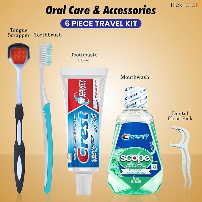 Trektote 6-Piece Travel Size Toothbrush and Toothpaste Set (25 Pack) - TSA Approved Toothbrush Travel Kit - Includes Toothpaste and Mouthwash - Dental Oral Care Kit