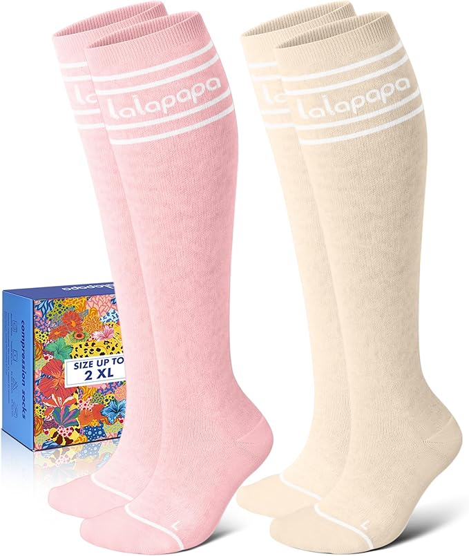 Thick Soft Cotton Compression Socks for Women Men 15-20mmHg Knee High Breathable Cotton Socks for All Day Comfort