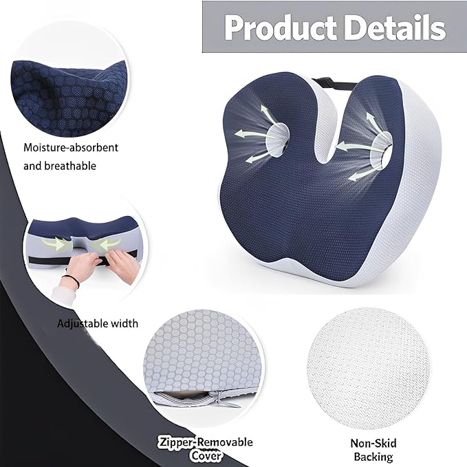 Seat Cushion, Seat Cushion for Sit Bone and Back Pain Relief, Butt, Tailbone, Hip, Hamstring, Posture Support - Memory Foam Comfort Ischial Tuberosity Pillow (Black)