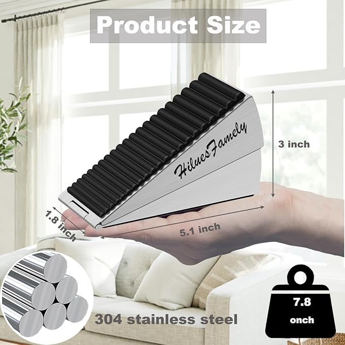 Spring Large Door Stopper - Heavy Duty Door Stopper Wedge, Tall Door Stoppers for Bottom of Doors, Door Stop Rubber for Extra Strong Grip, 3 Inche High Metal Doorstop Suits Any Heavy Door