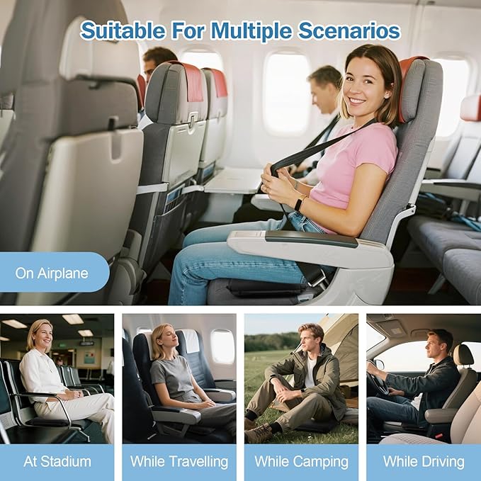 Self-Inflating Airplane Seat Cushion for Long Flights – Portable Travel Cushion Airplane Seat - Memory Foam Travel Seat Cushion Providing Pressure Relief and Premium Comfort (Black)