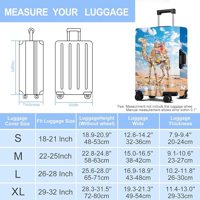 Camel Luggage Cover Washable Suitcase Protector Anti-Scratch,Stretchable Fit for 20-34Inch Luggage Durable Travel Bag Cover with Zipper Closure (XL(32-34inch suitcase))