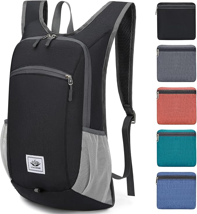 Esup 15L Lightweight Hiking Backpack Foldable Small Travel Backpack Packable Camping Backpack for Women Men (Black)