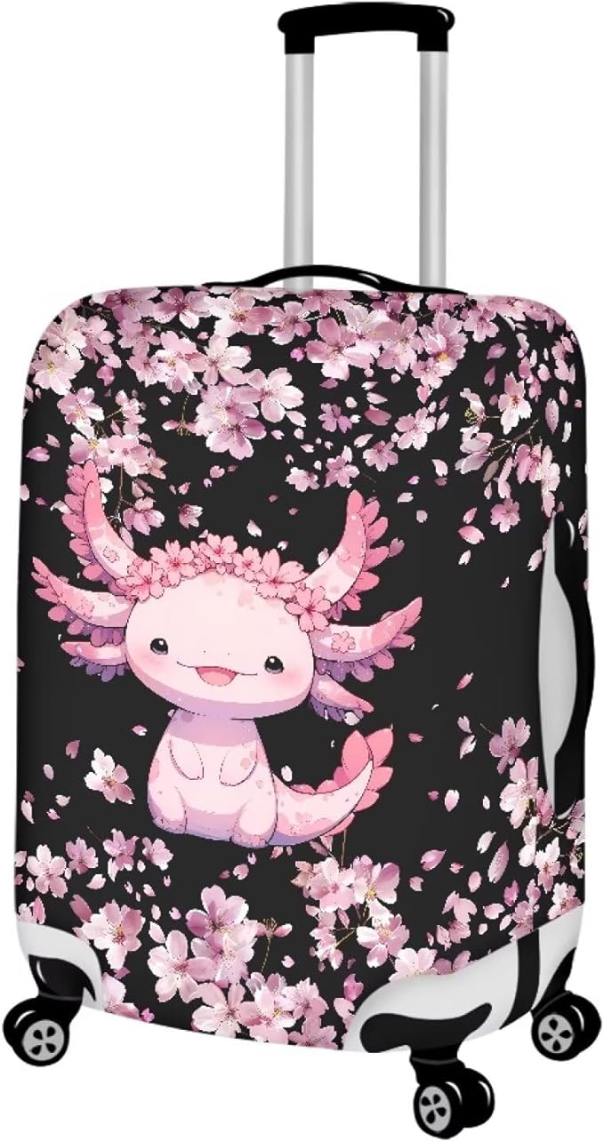Cute Floral Axolotl Luggage Cover Travel Suitcase Protector Cover Zipper Closer for 18-21inch