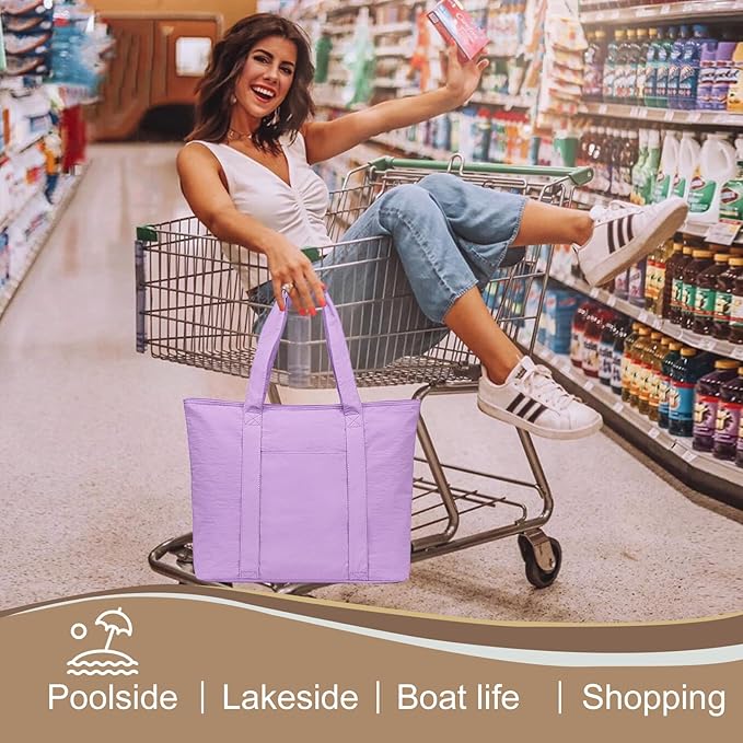 LEDAOU Beach Bags for Women, Beach Bags Waterproof Sandproof, Packable Beach Tote Bag with Zipper Travel Sports