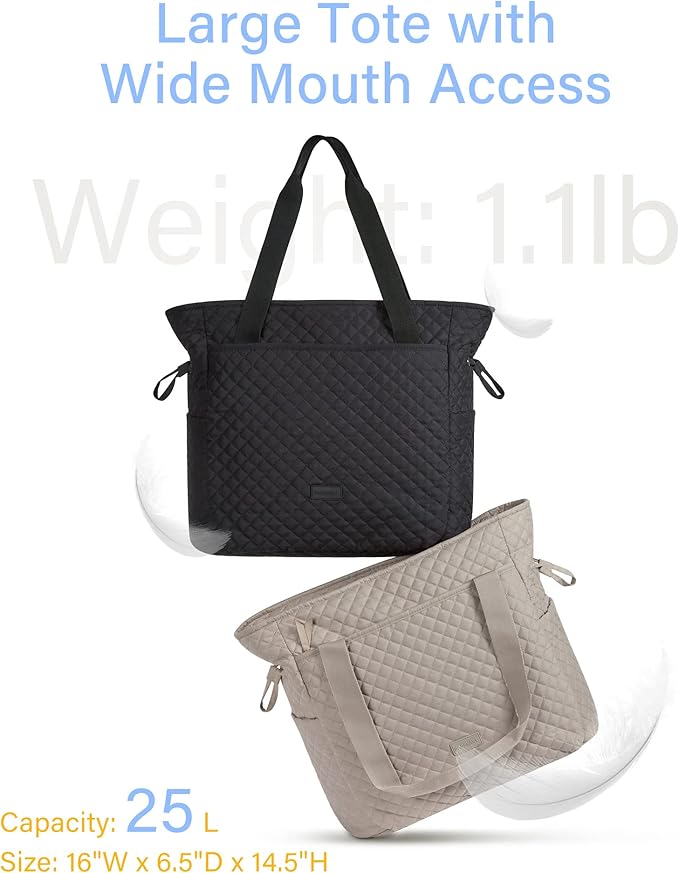 BAGSMART 25L Quilted Tote Bag Large Shoulder Bag with Top Handle for Women, Machine Washable Work Travel Handbag