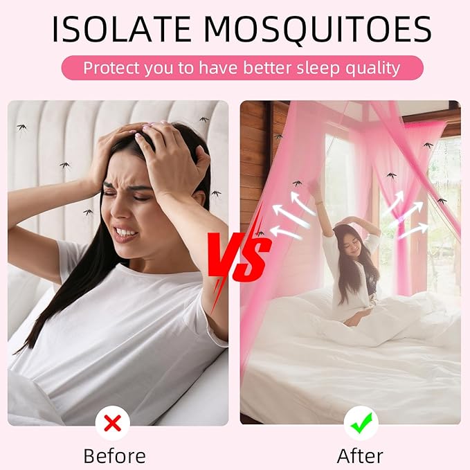 4 Corners Mosquito Net for Mosquiteros para Camas Bed Canopies Netting Bed Drapes Rectangular Mosquito Mesh for Camping Home Outdoor Travel(Pink,L75 X W47 X H59 Inch,Opening)