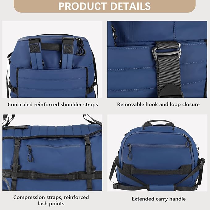 CONTAIL 86L Foldable Wheeled Duffel Backpack with Padded Quilted Bottom,Waterproof Travel Duffle Bag with Extended Handles,Navy