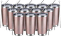 MEWAY 20oz Tumbler 12 Pack Double Wall Vacuum Insulated Travel Mug Bulk, Stainless Steel Tumblers with Lid and Straw, Durable Powder Coated Coffee Cups for Cold & Hot Drinks (Rose Gold, 12)