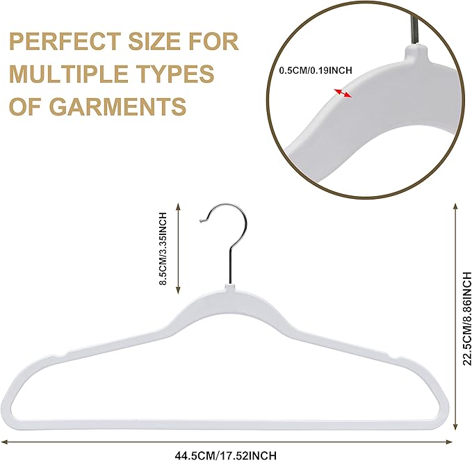 Quality Hangers 50 Pack Non-Velvet Plastic Hangers for Clothes - Heavy Duty Coat Hanger Set - Space-Saving Closet with Chrome Swivel Hook, Functional Non-Flocked Hangers - Cream White