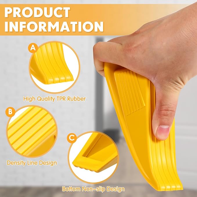Frienda 6 Pcs Jumbo Door Stoppers Heavy Duty Door Stopper Tall up to 2inch Tall Wedge TPR Large Wedge Stackable Big Rubber Doorstop for Hotel Carpet Hardwood Concrete and Tile (Yellow)