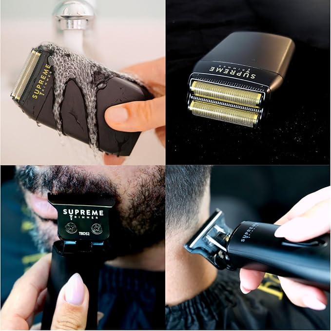 Supreme Trimmer 2-in-1 T-Shaper Trimmer & Crunch Foil Shaver | STF602 Electric Razor & ST5206 DLC Beard Trimmer Barber Haircut Kit | Black