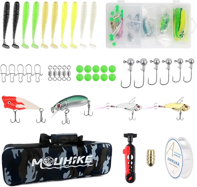mouhike Carbon Fiber Telescopic Fishing Rod Reel Combo Lightweight Collapsible Spinning Pole Reel Kit Fishing Gear Set Portable Travel Fishing Kit with Tackle Bag Lures Hooks Fishermen Gift