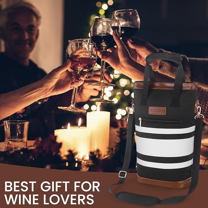 2-Bottle Insulated Wine Carrier Tote - Leakproof Padded 900D Oxford Cooler Bag for Travel, Picnics, Beach & Parties