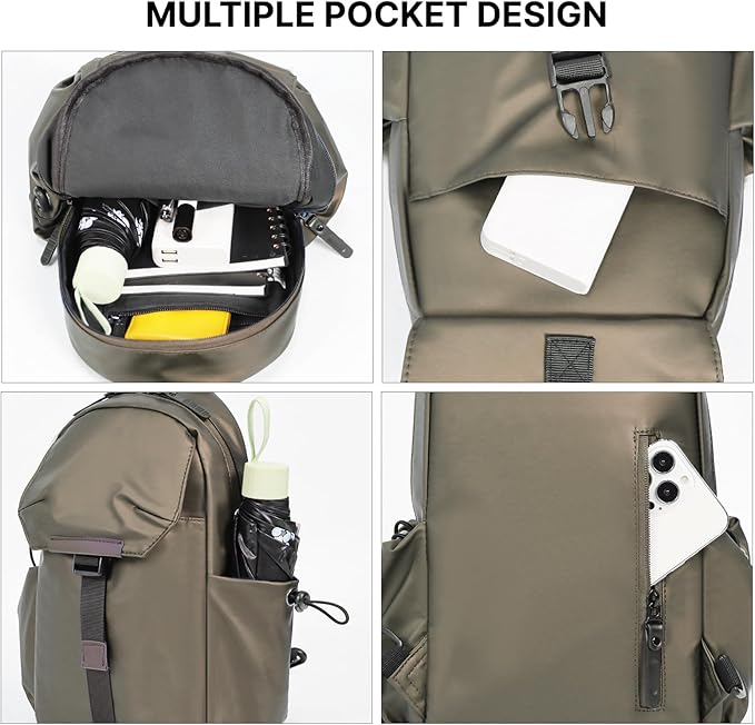 Crossbody Messenger Bag for Women Men Travel Backpack Convertibale Sling Bag Travel Hiking Daypack，Water-Resistant (champagne, small)