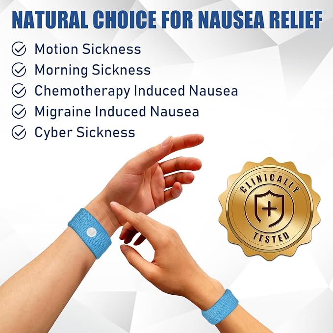 Motion Sickness Bands Anti Nausea Wristband for Adult and Kids Morning Sickness Relief for Pregnant Women Acupressure Nausea Relief for Car, Sea, Air Sickness - 2 Pairs Blue, Blue