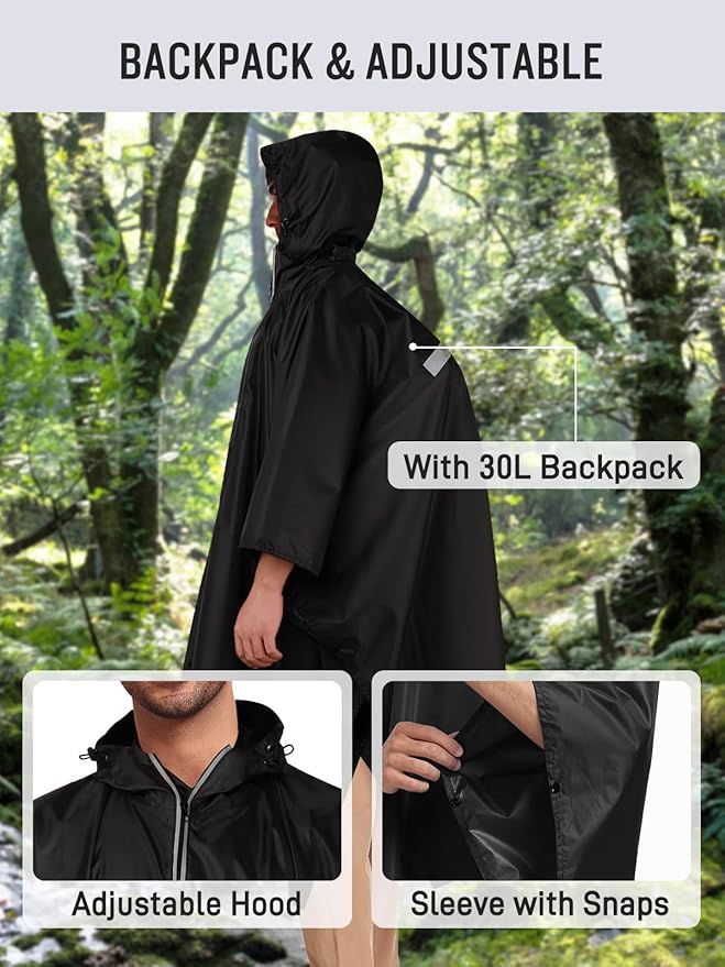 SaphiRose Hooded Rain Poncho Waterproof Raincoat Jacket for Men Women Adults