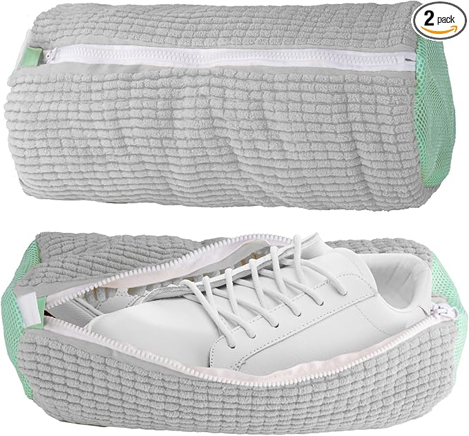 2 Packs Shoe Washing Machine Bag, Laundry Shoe Bag for Washer and Dryer, 360°All-Around Cleaning Sneakers, shoe bag Top Hidden Zipper，Reusable Sneaker Washing Machine Bag For All Shoe Types (Grey)