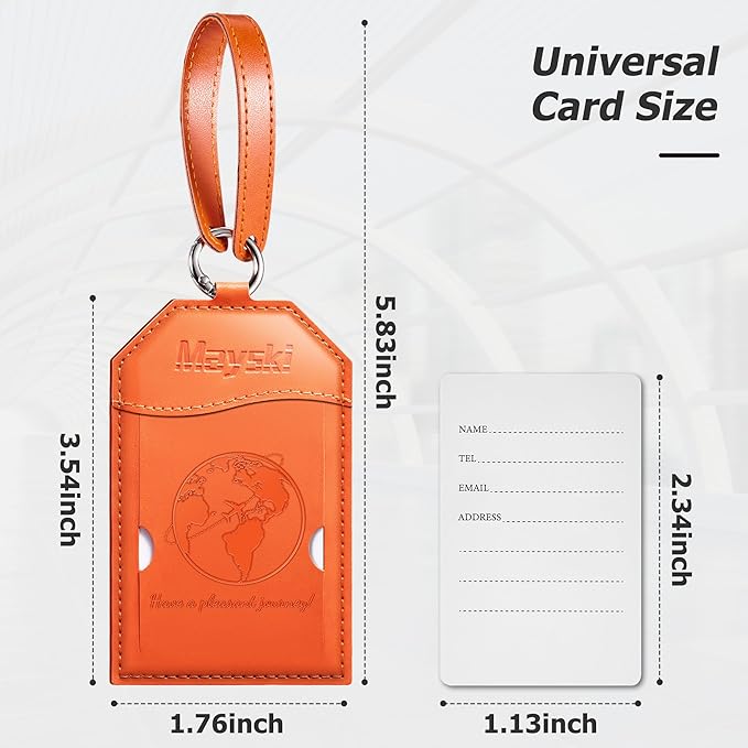 Mayski Luggage Tags for Suitcases 3 Pack Suitcase Bag Tags, TSA Approved, Metal Buckle, Bag Tags with Name ID Card Travel Essentials, Orange Global