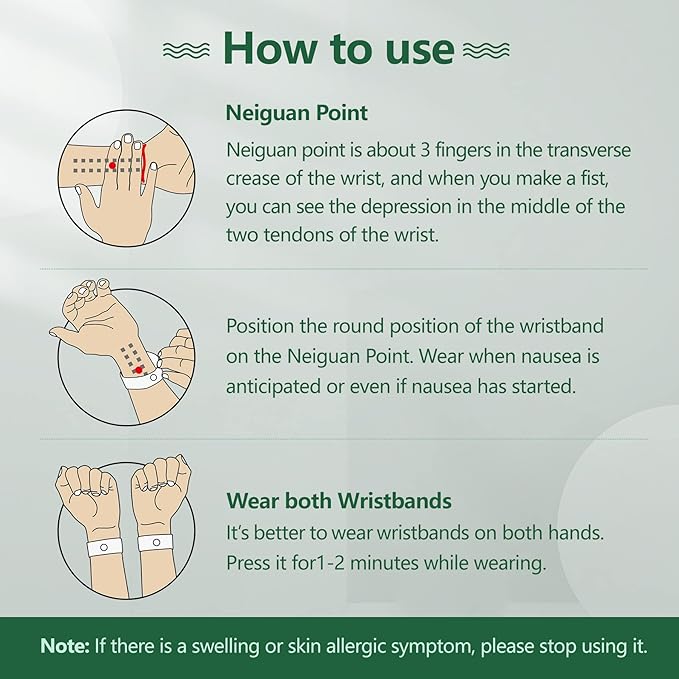 Motion Sickness Wristband, Anti-Nausea Acupressure Wrist Band for Nausea Relief, Dizziness and Vomiting from Car Boat Flying Travel Sickness (Black/Grey/Light Blue/White/Green/Red, 6 Pairs)