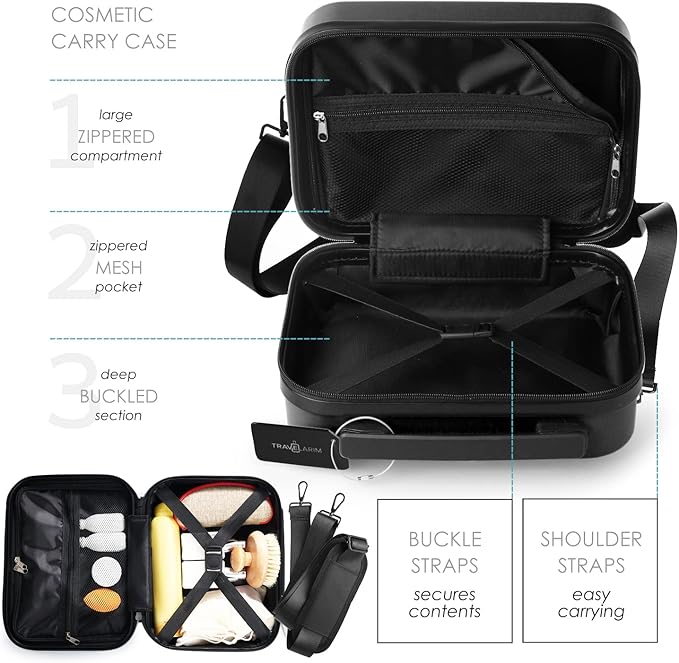 22 Inch Carry On Luggage 22x14x9 Airline Approved, Carry On Suitcase with Wheels, Hard-shell Carry-on Luggage, Durable Luggage Carry-On, Black Small Suitcase with Cosmetic Case