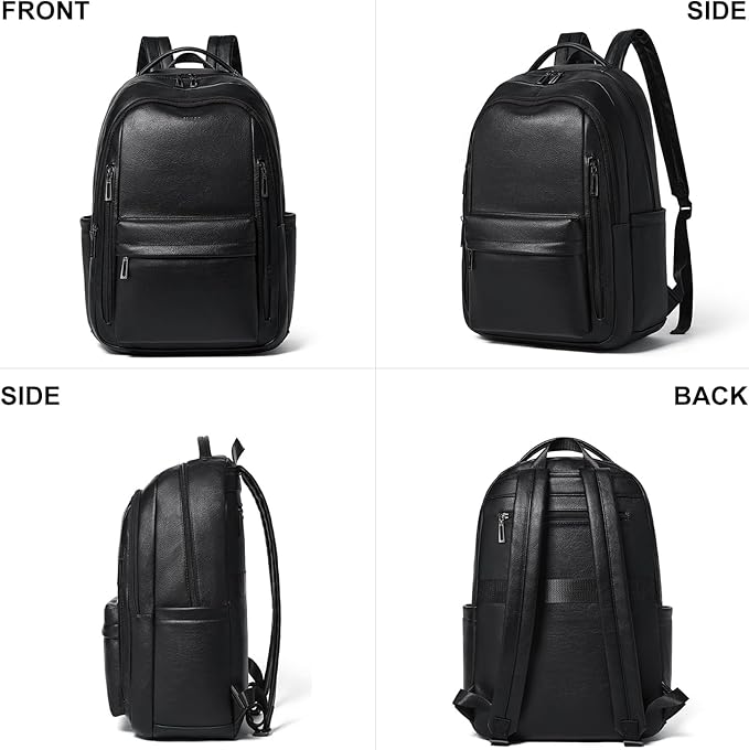 30L Business Laptop Backpack for Women Men, Travel Work Backpack Purse Faux Leather College Bookbag fits 15.6" Laptop - Black
