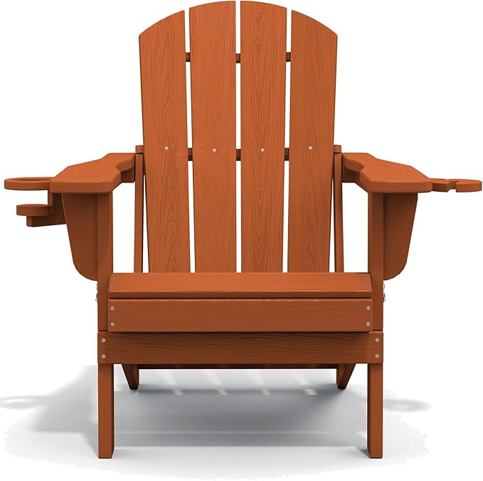 SERWALL Adirondack Chair with Cup Holders - Composite Adirondack Chairs Set of 8 HDPE Outdoor Chairs All Weather Use- Orange