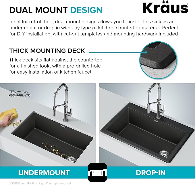 KRAUS Forteza 33-inch Granite Drop In/Undermount Single Bowl White Kitchen Sink, KGD-54WHITE