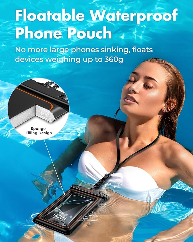 UNBREAKcable Floating Waterproof Phone Pouch 2 Pack, IPX8 Waterproof Phone Case Dry Bag Kayak/Beach/Cruise Travel Essentials, Water Proof Pouch for iPhone 16 15 Pro Max, Samsung S25 Ultra S24 S23-7