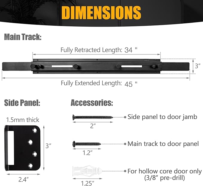 Door Bar Lock - Patented Door Barricade Security Bar - Home Safety Improvement, Door Reinforcement, Childproof, Break-in Prevention - Premium Grade Steel Door Mount for 34''-45'' Wide Doors