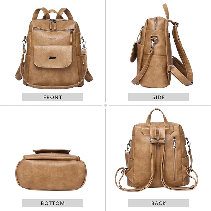PU Leather Backpack Purse for Women Fashion Multipurpose Design Handbag Ladies Shoulder Bags Travel Backpack Camel