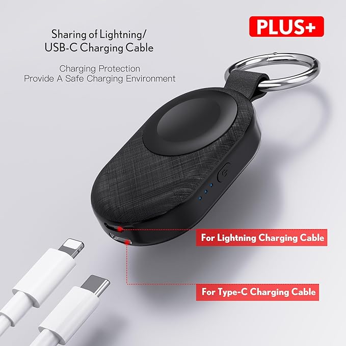 PZOZ Portable Apple Watch Wireless Travel Charger, 1200mAh Power Bank iWatch Fast Charging with Car Keychain, Adapter Compatible with Series Ultra 10 9 8 7 6 5 4 3 2 SE (Black)