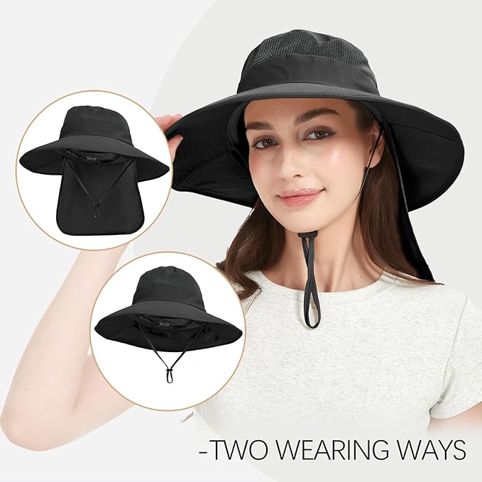 Fishing Hat Breathable Wide Brim Sun Hats with Neck Flap Bucket Hat Outdoor Safari Hat for Men Women UPF 50+ Sun Protection