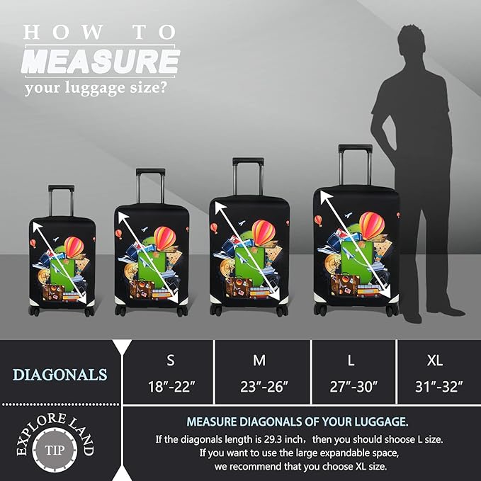 Explore Land Luggage Cover Suitcase Protector Fits 23-26 Inch Case (Travel, M)