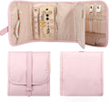Voova Travel Jewelry Holder Organizer Case, Small Jewelry Storage Bag for Women Girls, Foldable Traveling Jewellery Pouch Roll for Necklaces Rings Earrings Bracelets, Mini, Light Pink