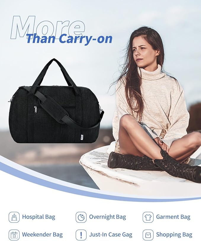 Narwey Carry on Bag 22x14x9 Airlines Approved, Carry on Duffle Bag for Airplane with Wet Pocket, Travel Duffel Bag Luggage Bag Weekender Overnight for Women Men (Black)