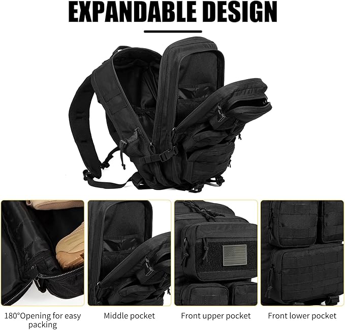 Tactical Backpack for Men, 40/50L Expandable Military Backpack, Waterproof MOLLE Hiking & Camping Rucksack, Assault Pack & Bug Out Bag for Outdoor, Work Backpack