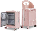TABU 20" Ride-on Luggage with Seat，Front Opening Carry-On Hardshell Ride On Suitcase with Built-in Charging Port, 360° Lockable Spinner and TSA Lock, for Kids & Adults, Pink