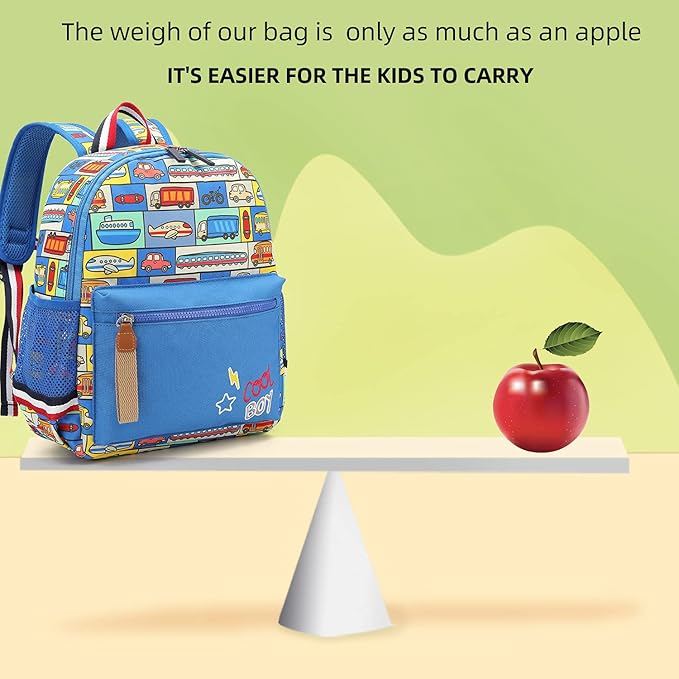 willikiva Cartoon Bus 12 Kindergarten Backpack for Kids Girls and Boys,Waterproof Preschool Toddler Backpack Wiht Leash and Safety Harness (Car)