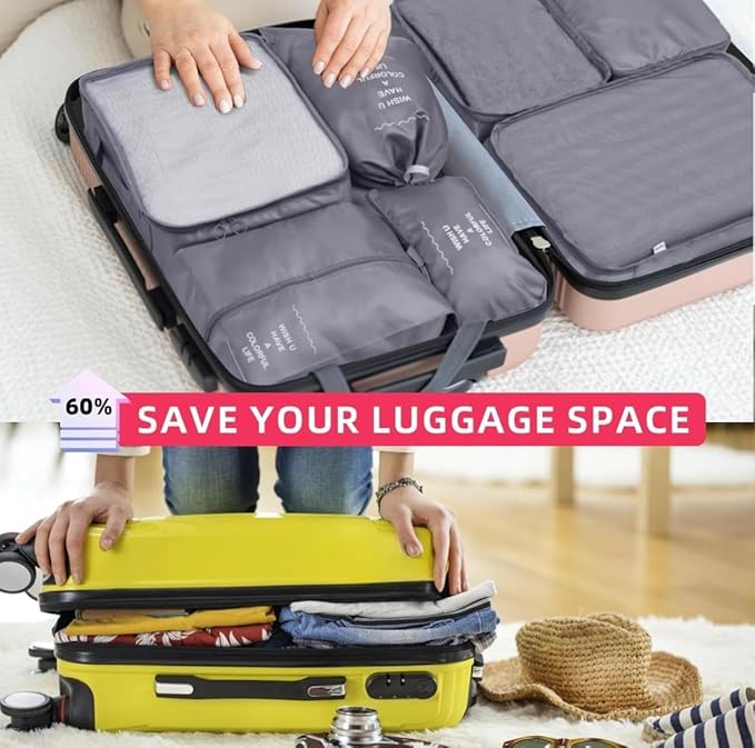 9 Set Packing Cubes for Suitcases, Aydicon Travel Luggage Packing Organizers with Laundry, Toiletry Bag, Compression Storage Shoe Bag, Toothbrush Case, Travel Essentials (Grey)