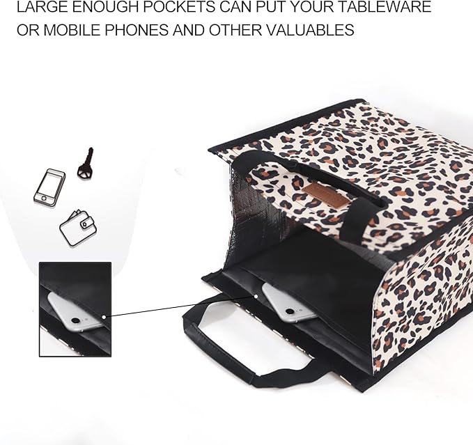 Lunch Bags for Women Insulated Reusable Lunch Tote with Internal Pocket, Lunch Tote bag for Work(Leopard)