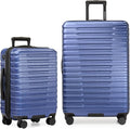 U.S. Traveler Boren Polycarbonate Hardside Rugged Travel Suitcase Luggage with 8 Spinner Wheels, Aluminum Handle, Navy, 2-Piece Set, USB Port in Carry-On